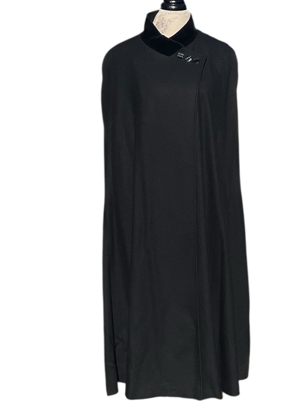 Jacobson’s Women’s Elegant Black Cape Vintage 100% Wool High Collar EUC